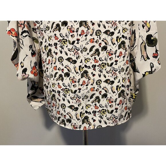 Grey Jason Wu White Silk Top with Floral Print and Front Keyhole, Size 6 - Picture 10 of 11